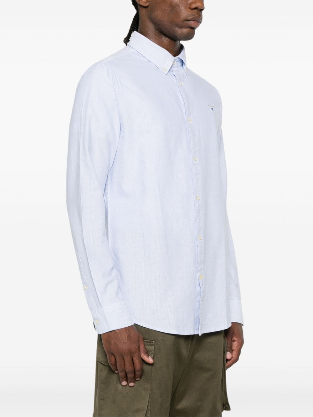 Shop Barbour Logo-embroidered Striped Shirt In Blue