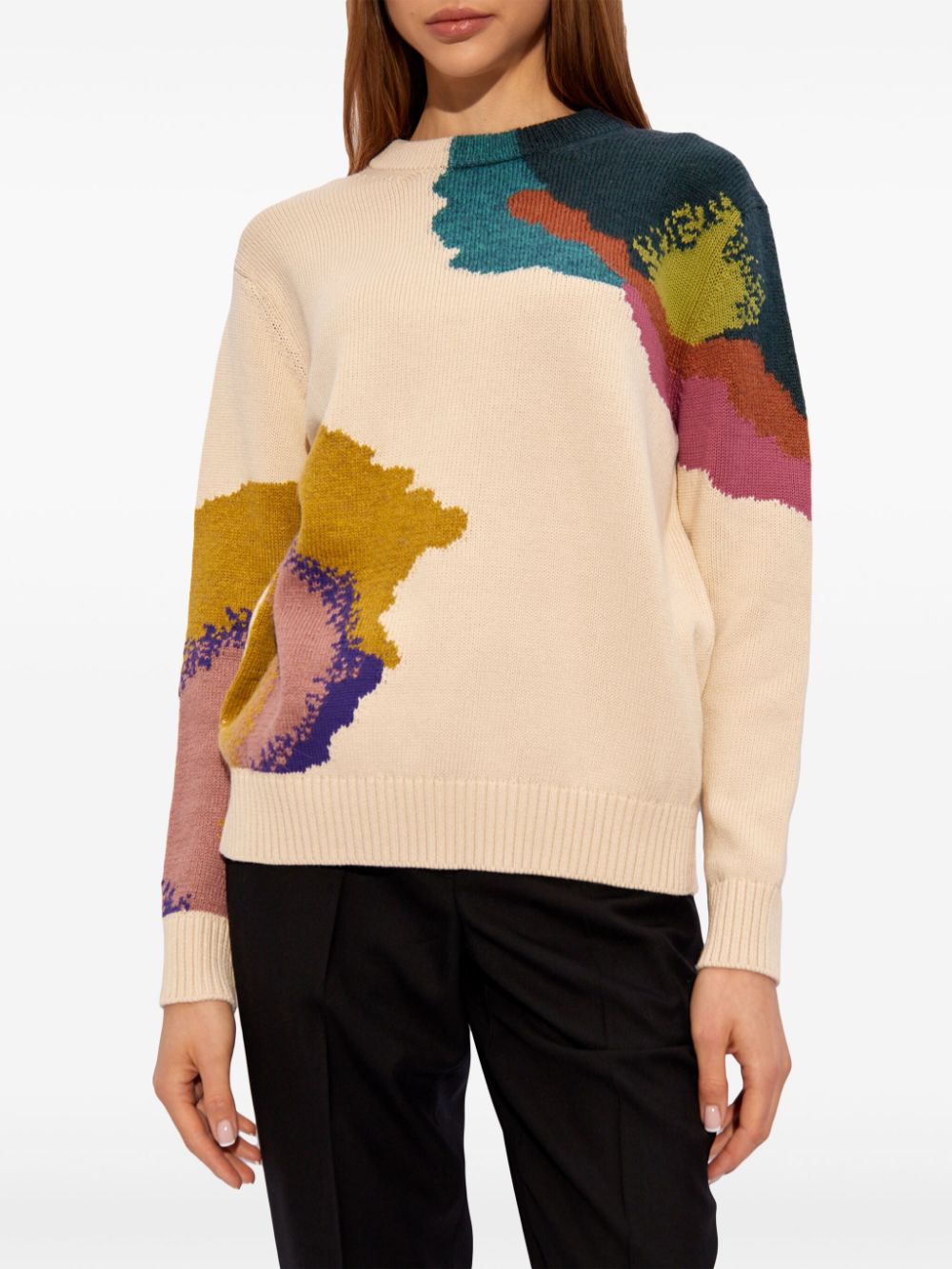 Shop Ps By Paul Smith Intarsia-knit Cotton-blend Jumper In Neutrals