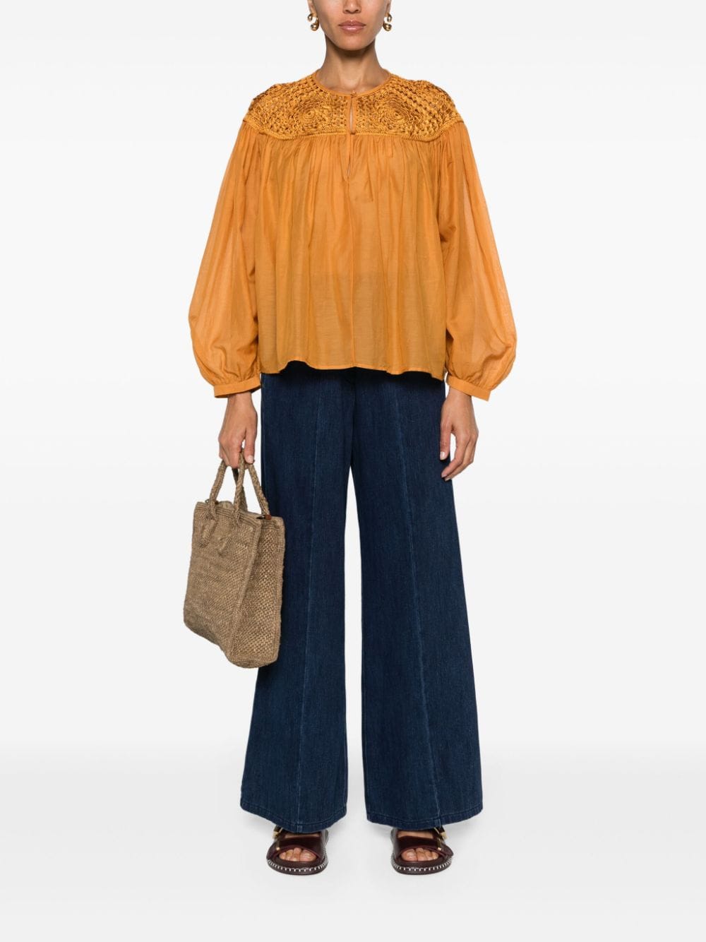 Forte Forte crochet-detailed cotton-blend blouse - Oranje