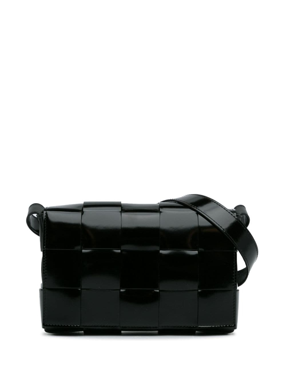 Pre-owned Bottega Veneta 2012-2023 Intrecciato Patent Cassette Crossbody Bag In Black