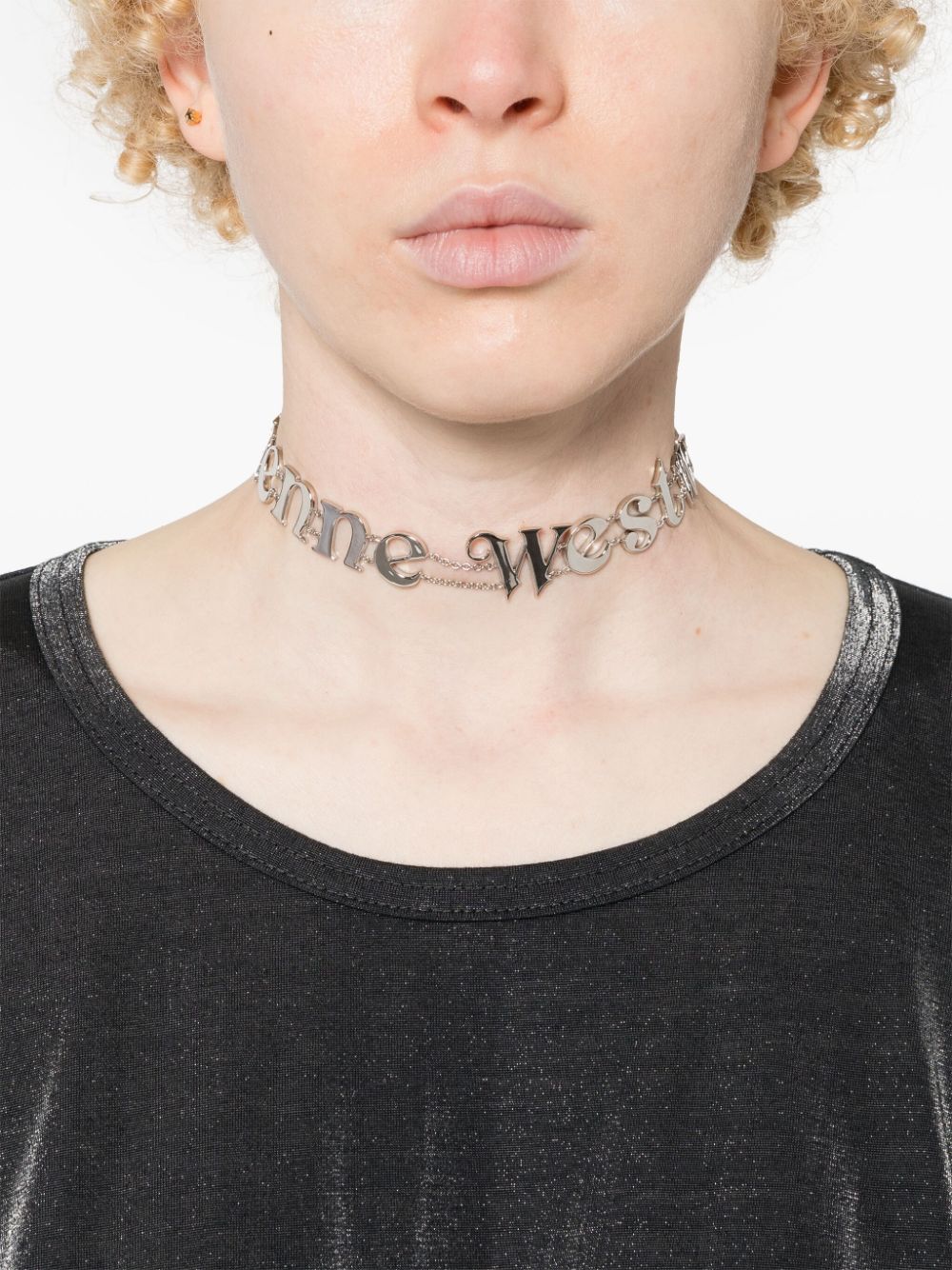 Vivienne Westwood Raimunda logo-lettering choker necklace - Zilver
