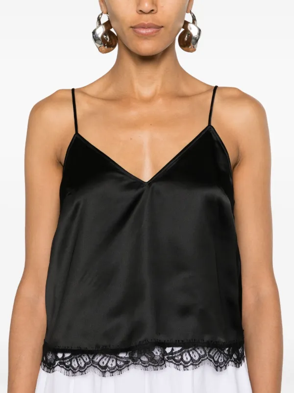 Alexander McQueen lace-trim Satin Crop Top | Black | FARFETCH