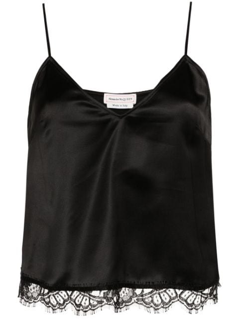 Alexander McQueen lace-trim satin crop top