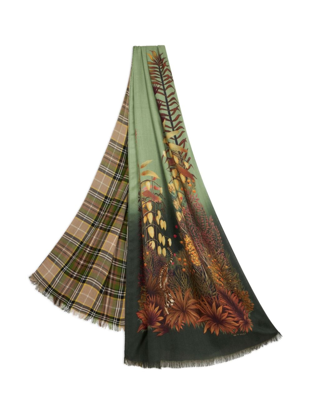 Shop Etro Frayed Leaf-print Scarf In Neutrals