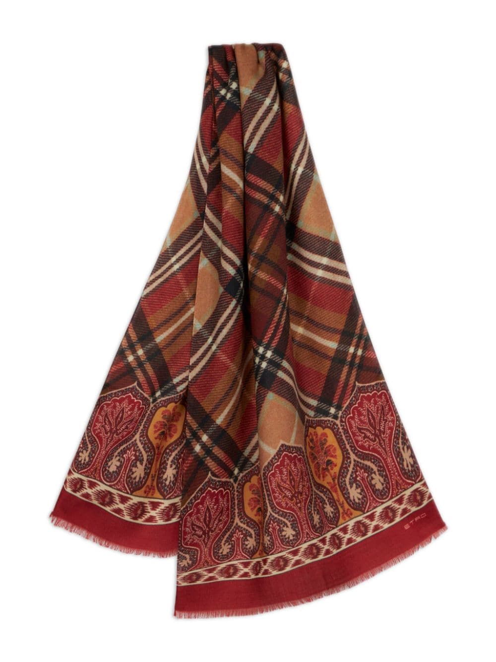 Shop Etro Paisley And Check Print Scarf In Red