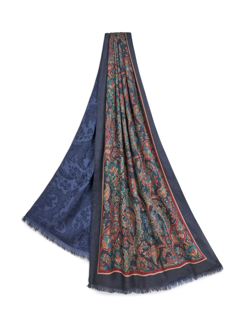 ETRO Sjaal met bloemenprint en franje Blauw