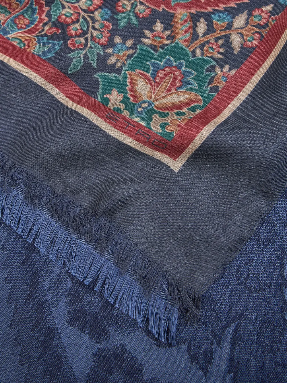 ETRO Sjaal met bloemenprint en franje Blauw