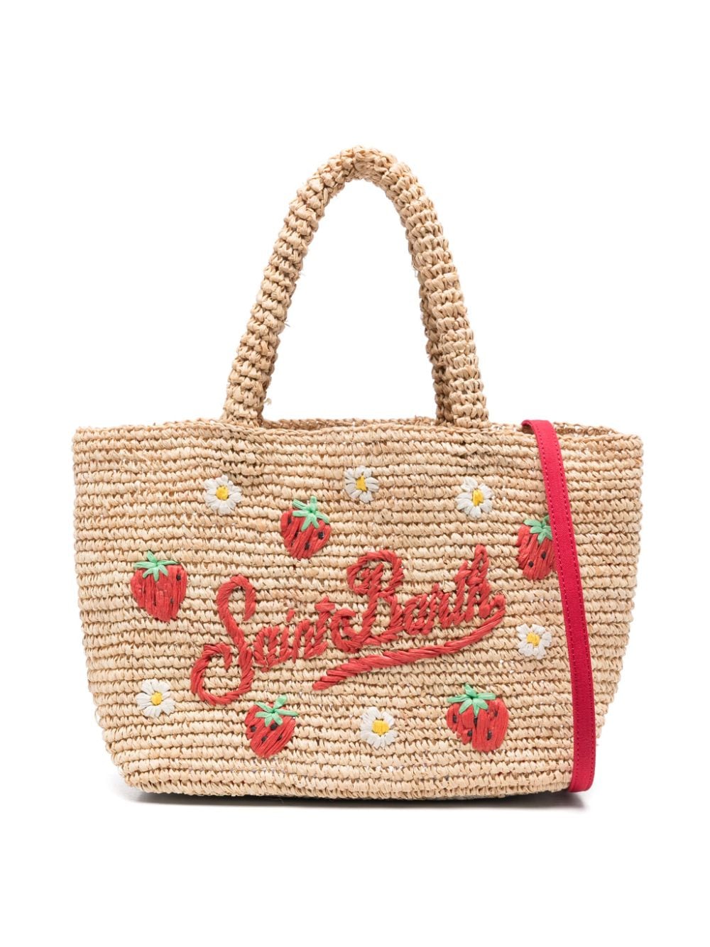 Mc2 Saint Barth Kids' Strawberry-motif Raffia Beach Bag In Neutrals