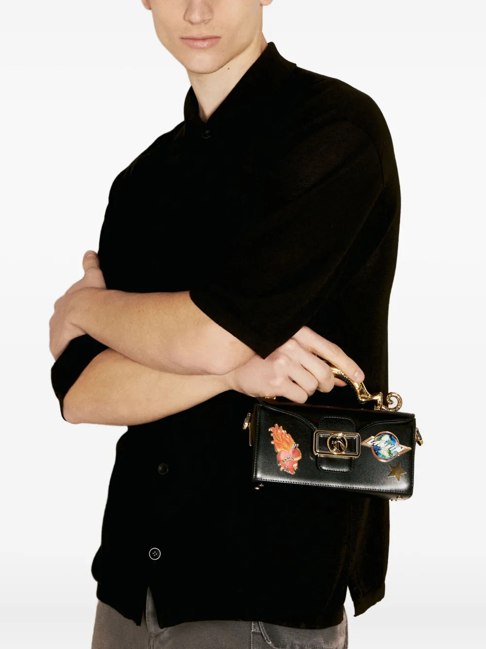 Lanvin nano Pencil Cat clutch bag Zwart