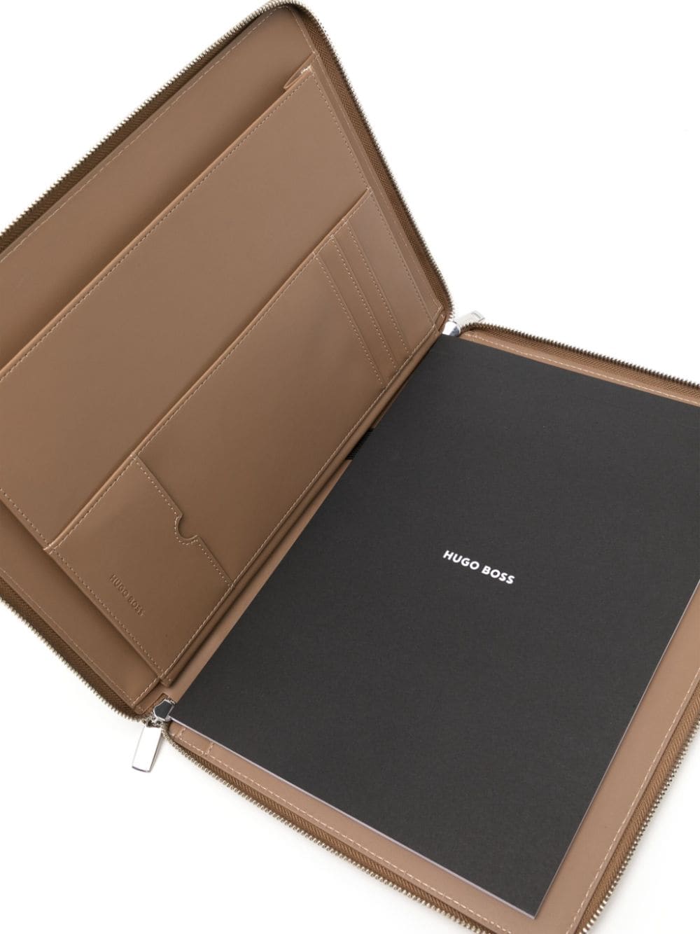 Shop Hugo Boss Logo-lettering Leather Conference Folder In Brown