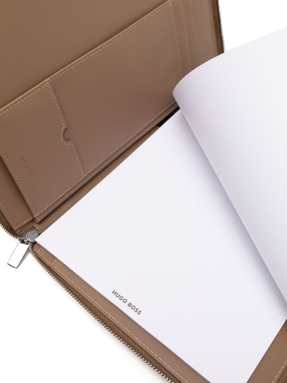 Shop Hugo Boss Logo-lettering Leather Conference Folder In Brown