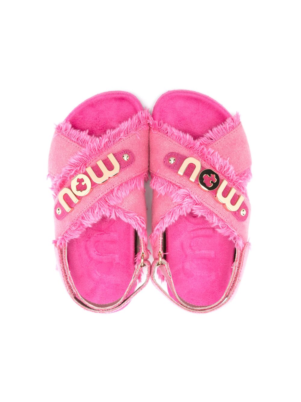 Shop Mou Logo-plaque Frayed Canvas Sandals In 粉色