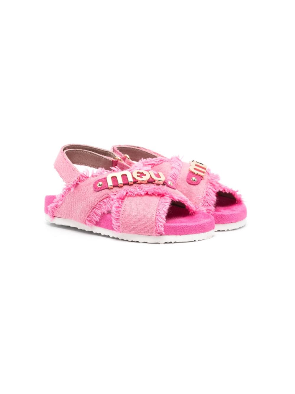 Mou Logo-plaque Frayed Canvas Sandals In Pink