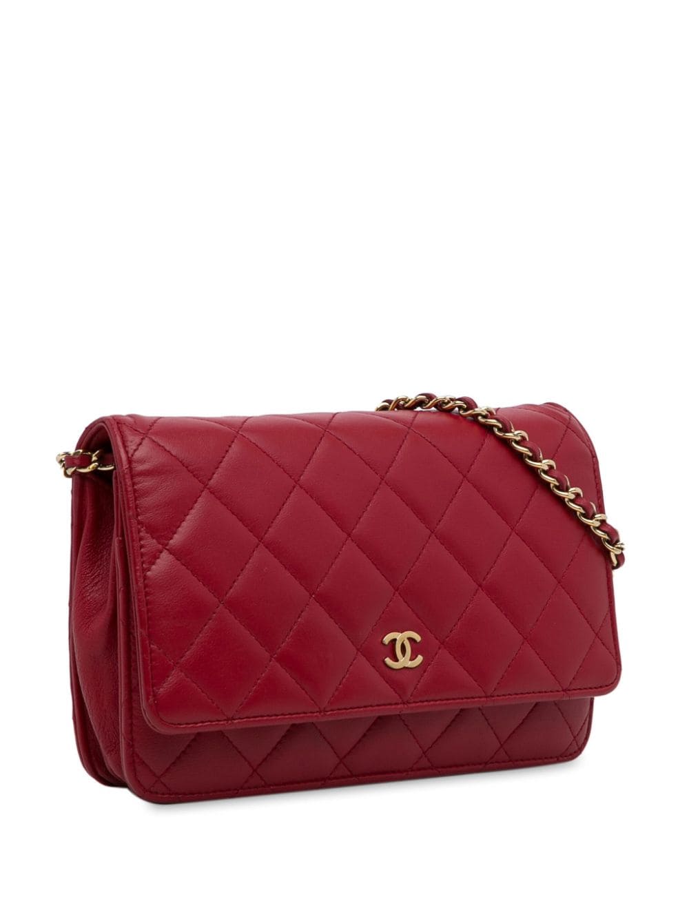 Pre-owned Chanel 2016-2017 Classic Lambskin Wallet On Chain Crossbody Bag In Red