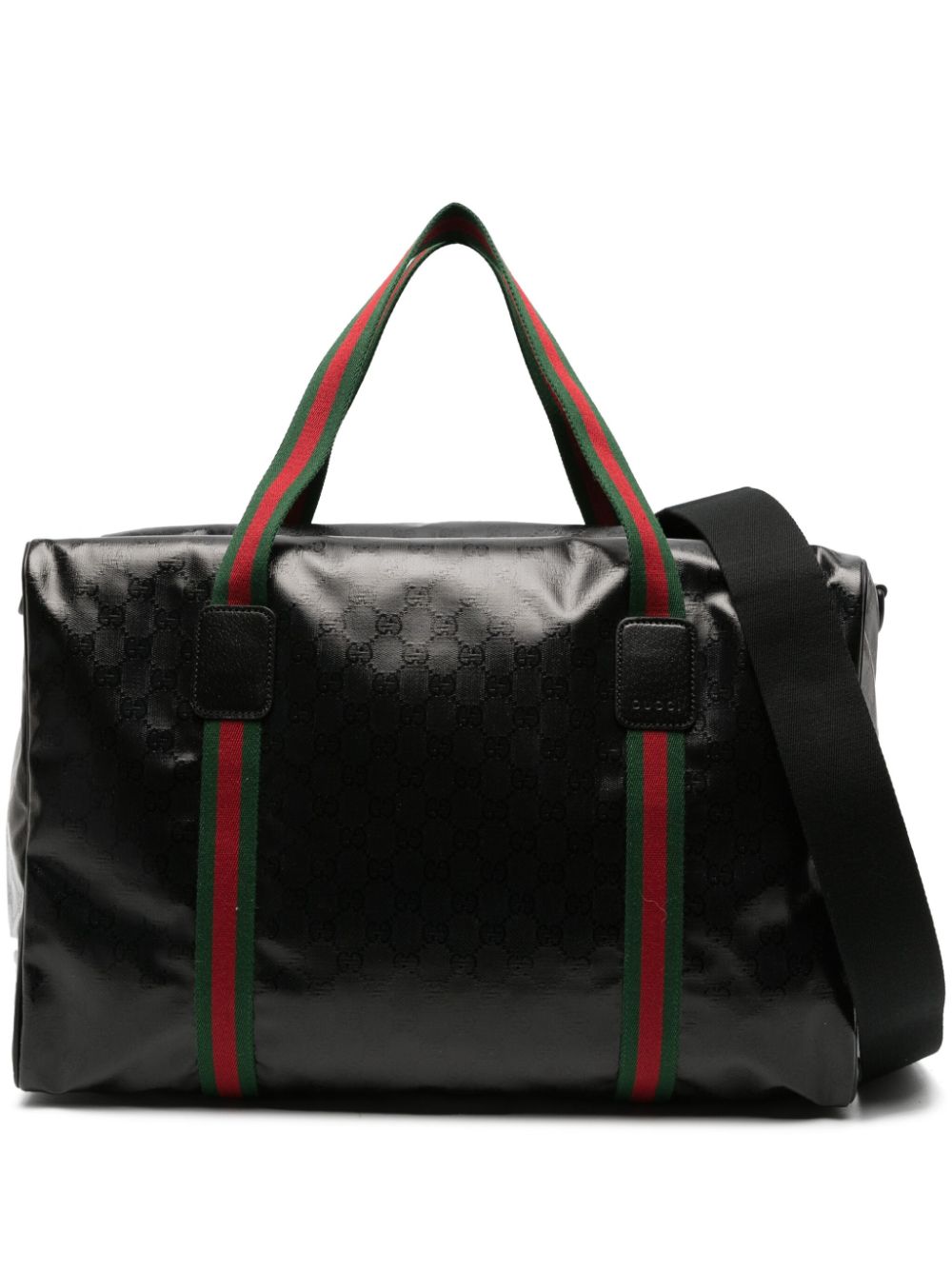 Gucci Large Web-detail Leather Holdall In Black