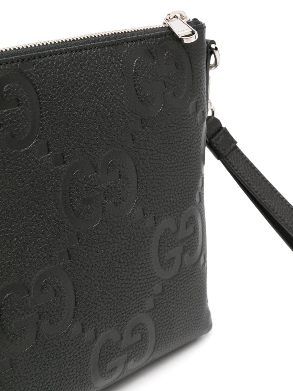 Shop Gucci Medium Jumbo Gg Leather Messenger Bag In Black