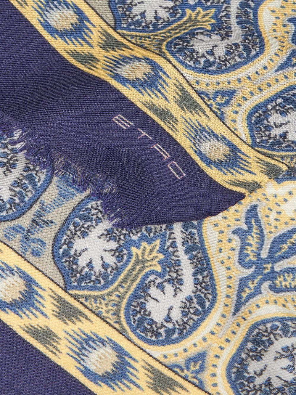 Shop Etro Paisley And Check Print Scarf In Blue