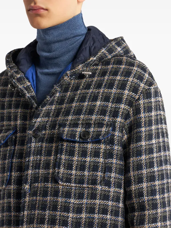 ETRO tartan-check Hooded Shirt Jacket | Blue | FARFETCH