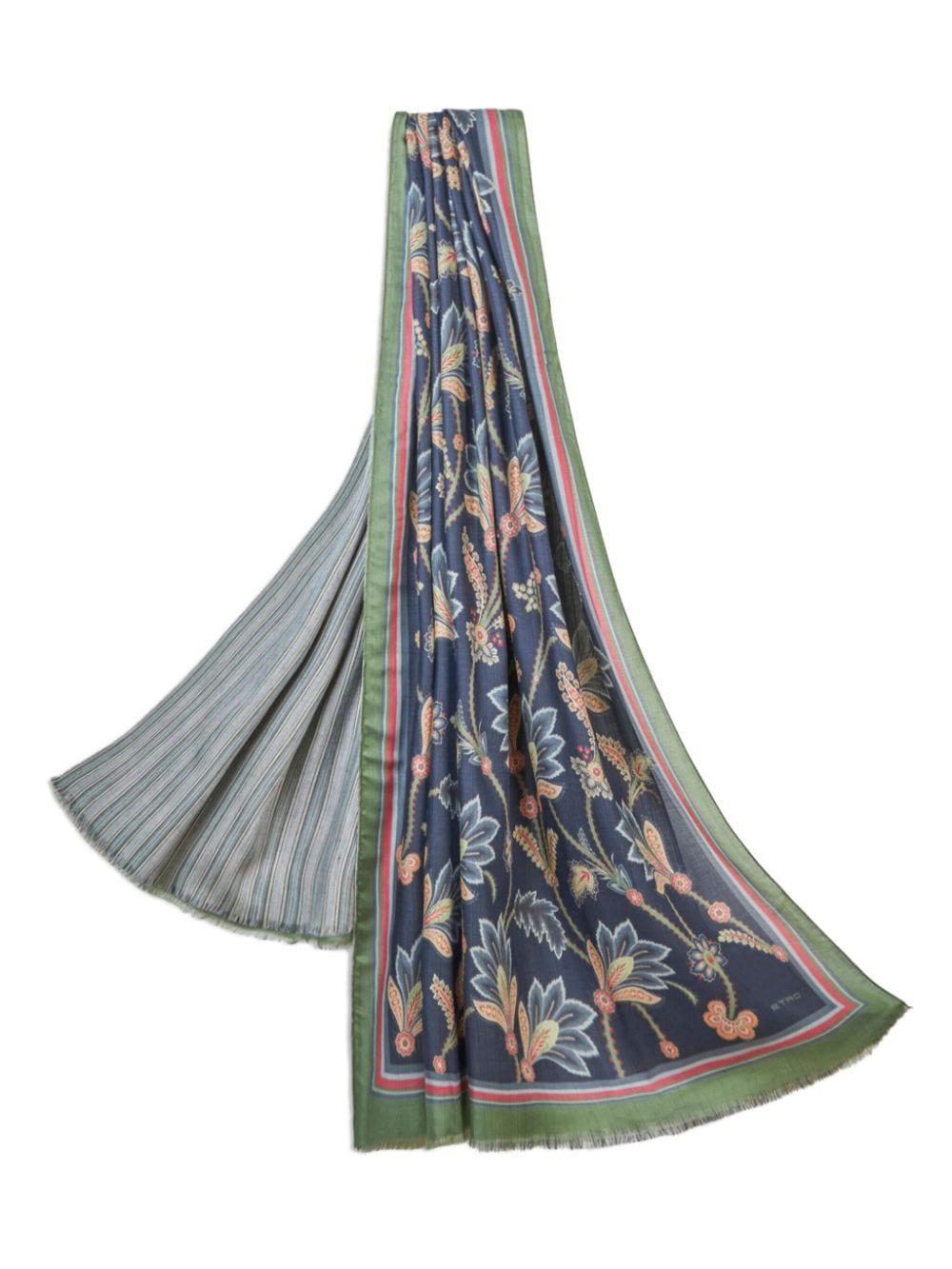 Shop Etro Frayed Floral-print Scarf In Blue