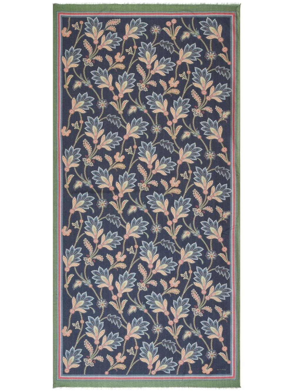 Etro Frayed Floral-print Scarf In Blue