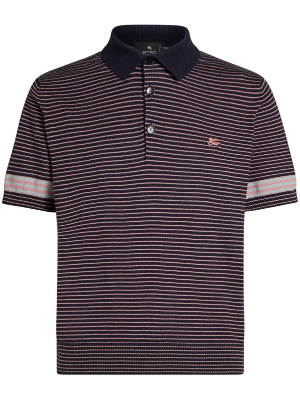 ETRO Striped Knitted Polo Shirt Blue FARFETCH TR