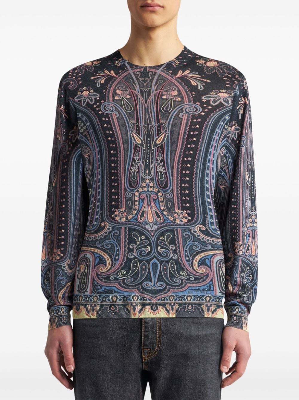 Shop Etro Paisley Intarsia-knit Jumper In Black