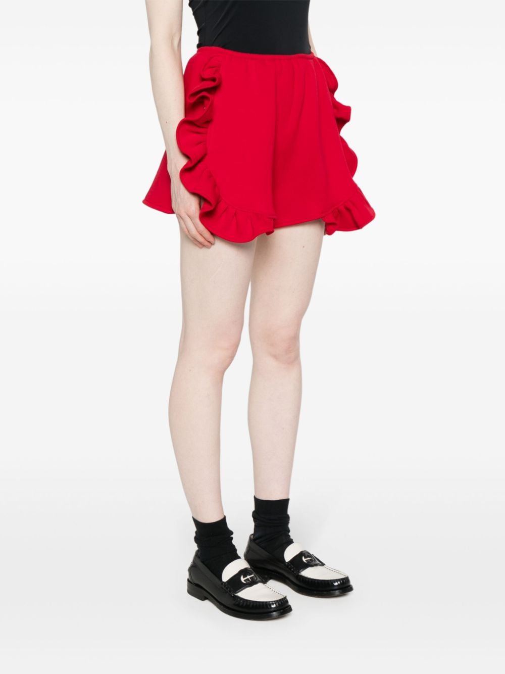 Shop Ioana Ciolacu Peony Ruffled Jersey Shorts In Red