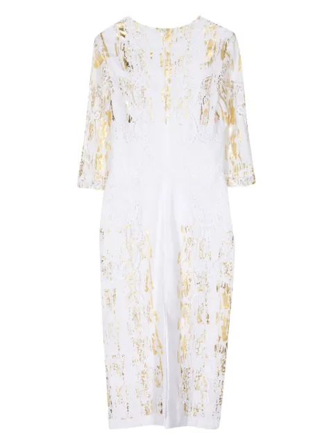 Costarellos foil-print V-neck linen dress SS2457 - 1