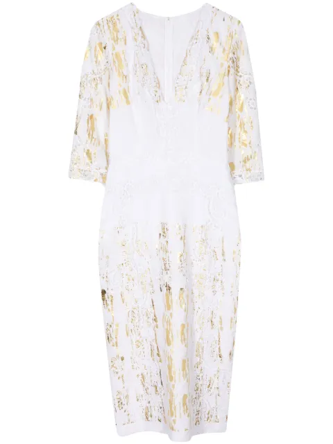 Costarellos foil-print V-neck linen dress SS2457 - 0