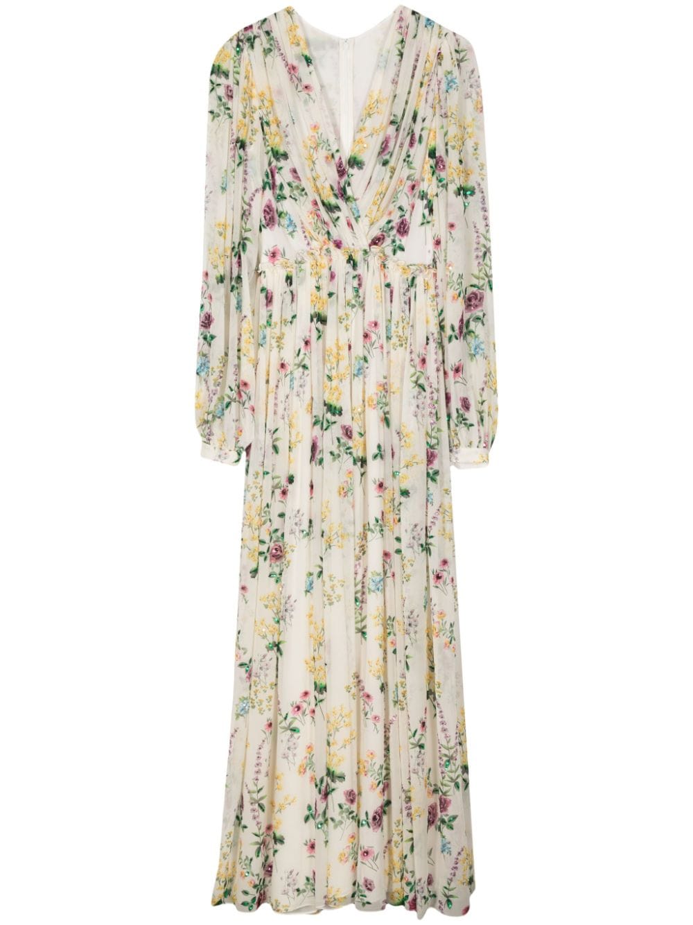 Shop Costarellos Alya Floral-print Georgette Gown In Neutrals