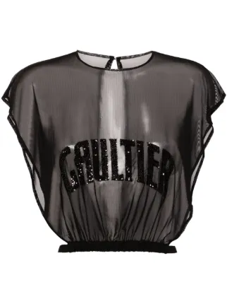Jean Paul Gaultier sequin-embellishment semi-sheer Top | Black