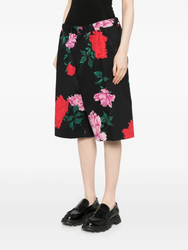Yohji Yamamoto フローラル ワイドショートパンツ | ブラック
