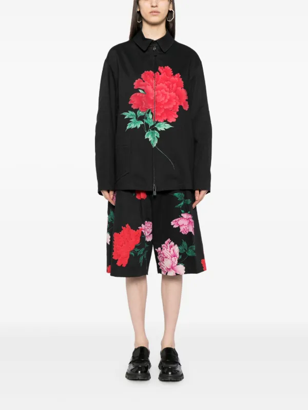 Yohji Yamamoto フローラル ワイドショートパンツ | ブラック