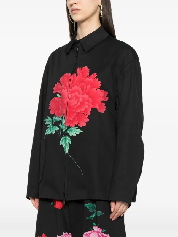Yohji Yamamoto フローラル シャツジャケット | ブラック