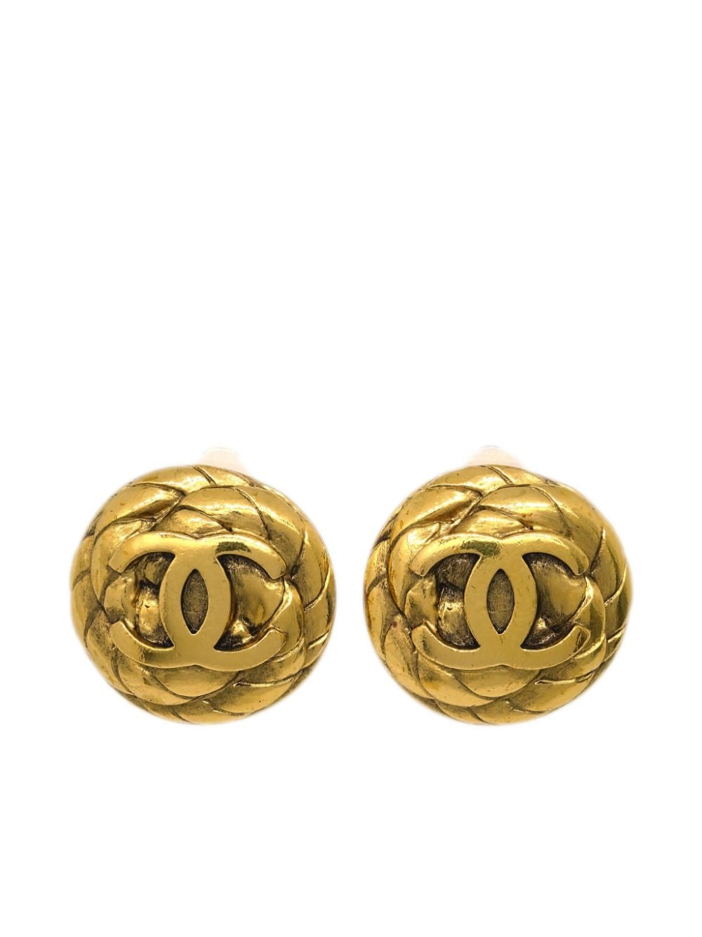 Pre-owned Chanel Cc 纽扣形夹扣式耳环（1996年典藏款） In Gold
