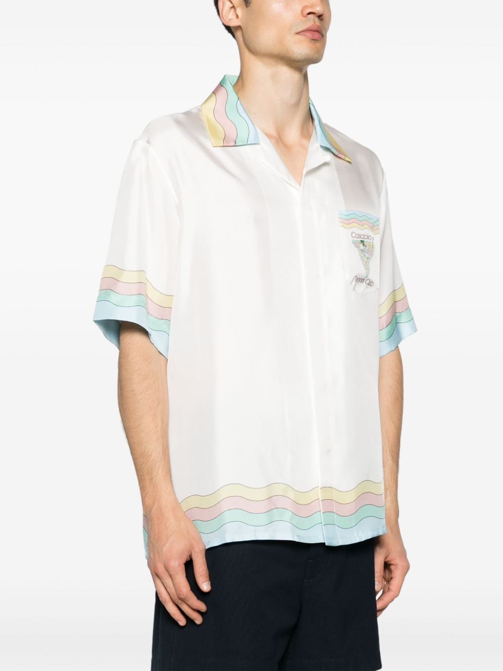 Shop Casablanca Cuban-collar Silk Shirt In White
