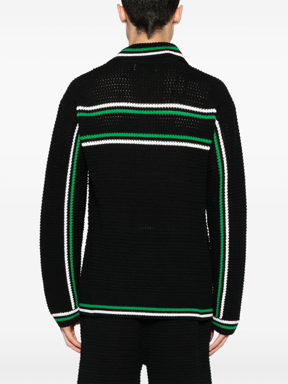 Shop Casablanca Striped Crochet-effect Cardigan In Black