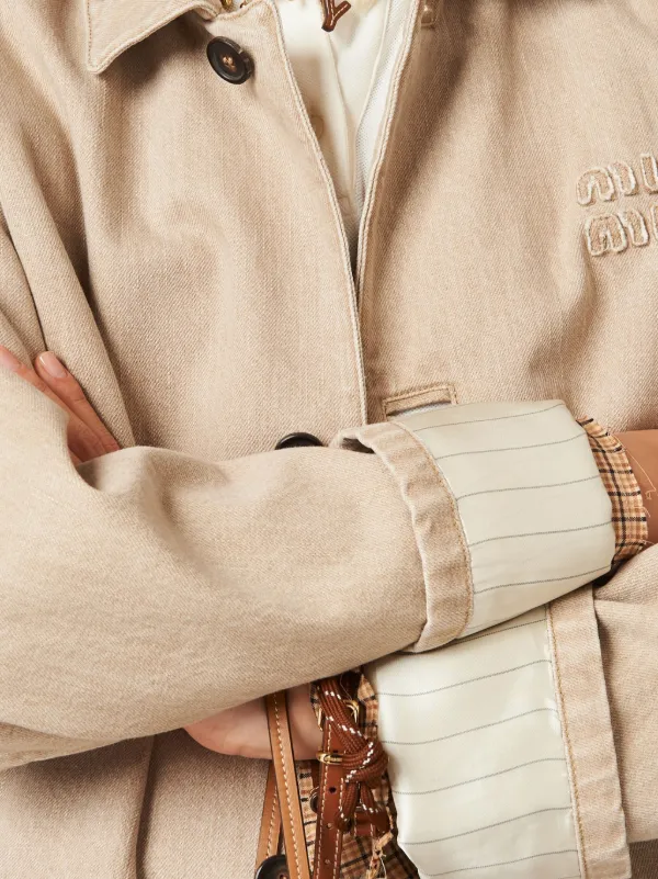 Miu Miu コットン シングルコート | ニュートラル | FARFETCH JP