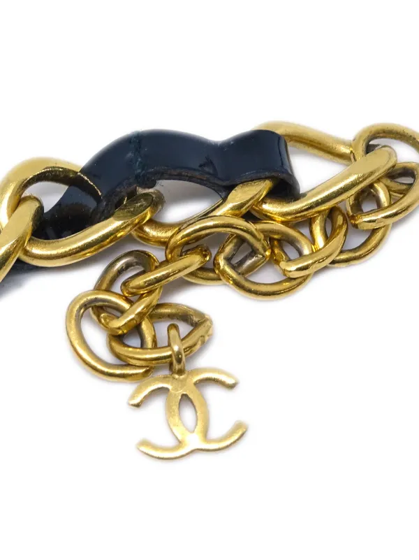 CHANEL Pre-Owned 1996 CC Leather And chain-link Necklace Gold