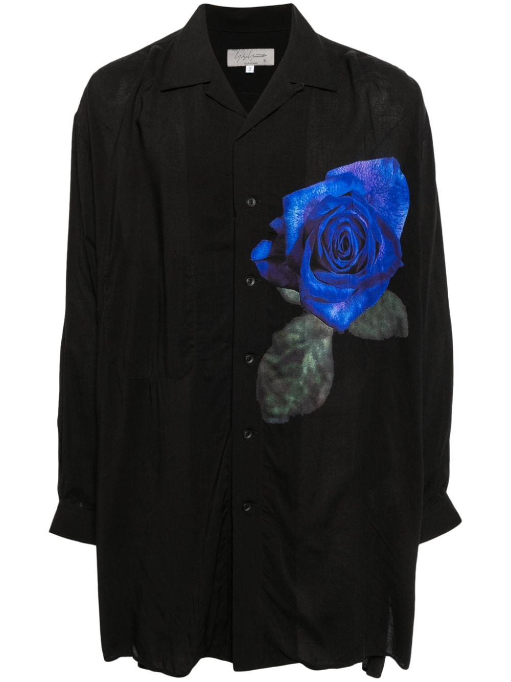Yohji Yamamoto Floral-print Long-sleeved Shirt In Black