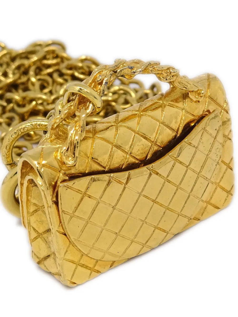Pre-owned Chanel 1990-2000 Classic Flap Pendant Necklace In Gold