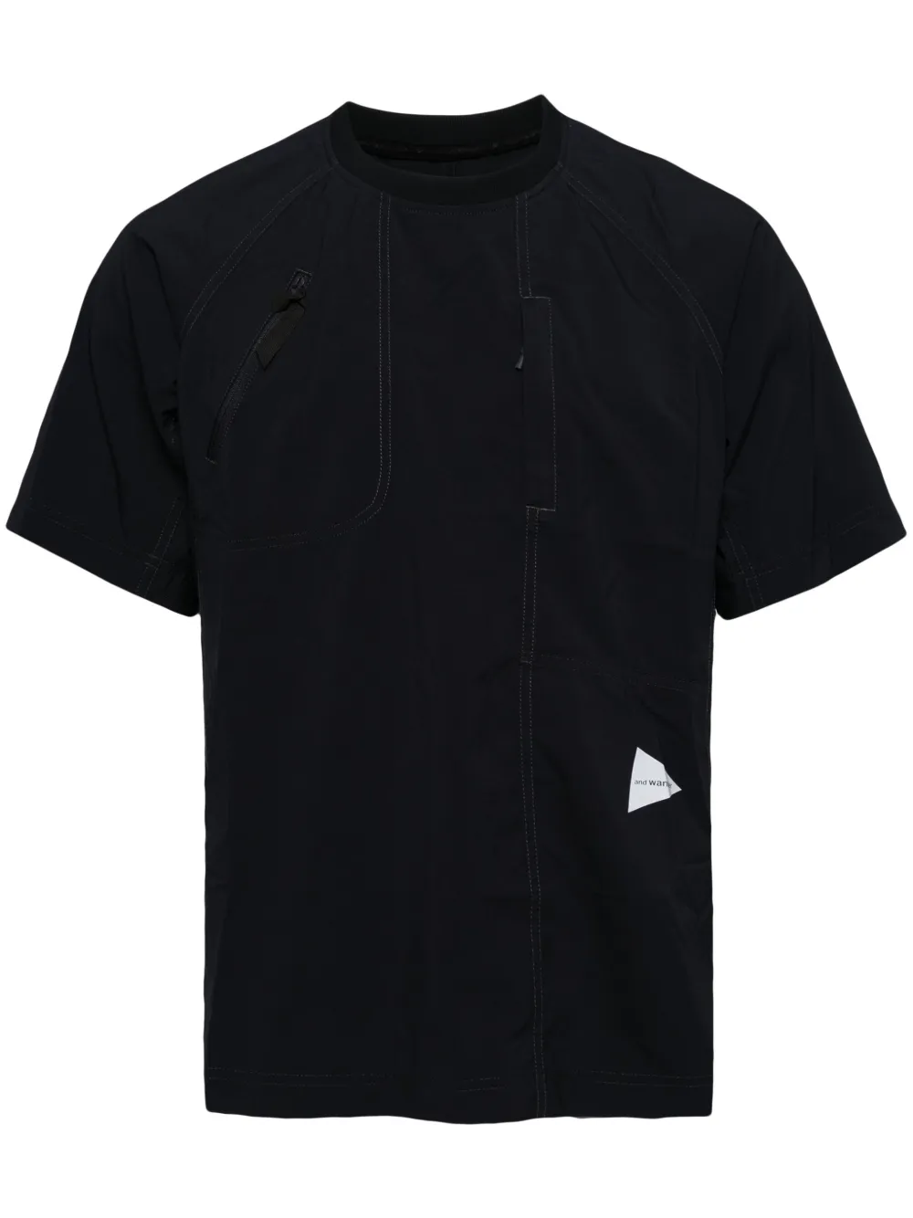 and Wander contrast-stitching panelled T-shirt | Blue | Image 1