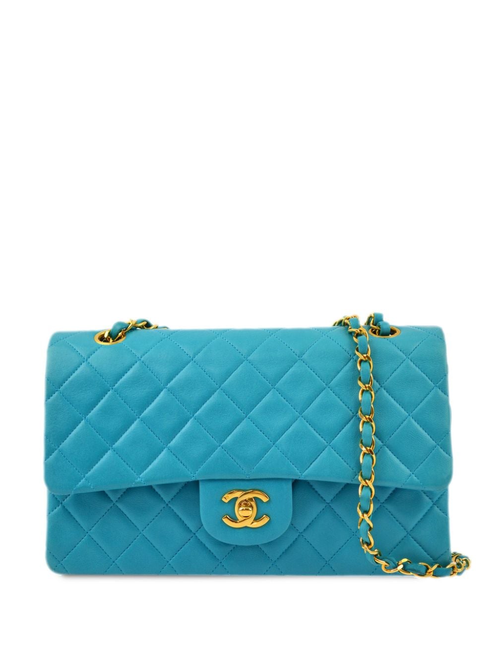 Pre-owned Chanel 1992 Medium Double Flap Shoulder Bag In Blue