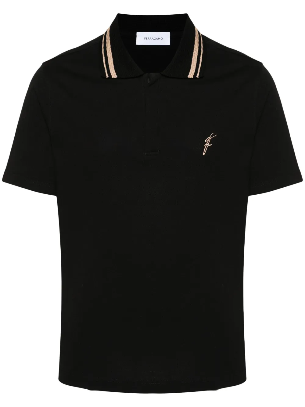 Shop Ferragamo Embroidered-logo Polo Shirt In Black