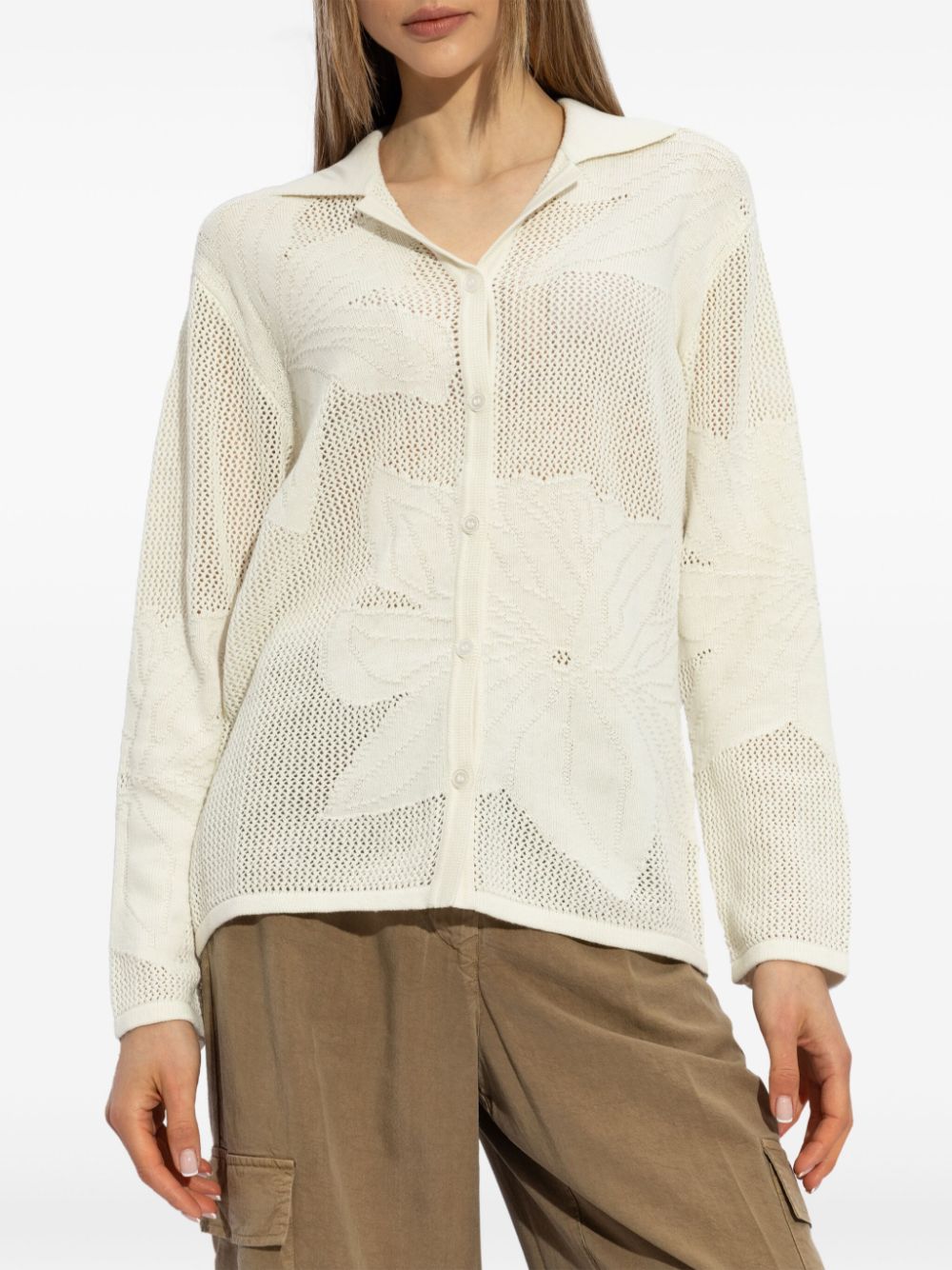 Shop Samsoe & Samsoe Floral-jacquard Organic Cotton Shirt In Neutrals