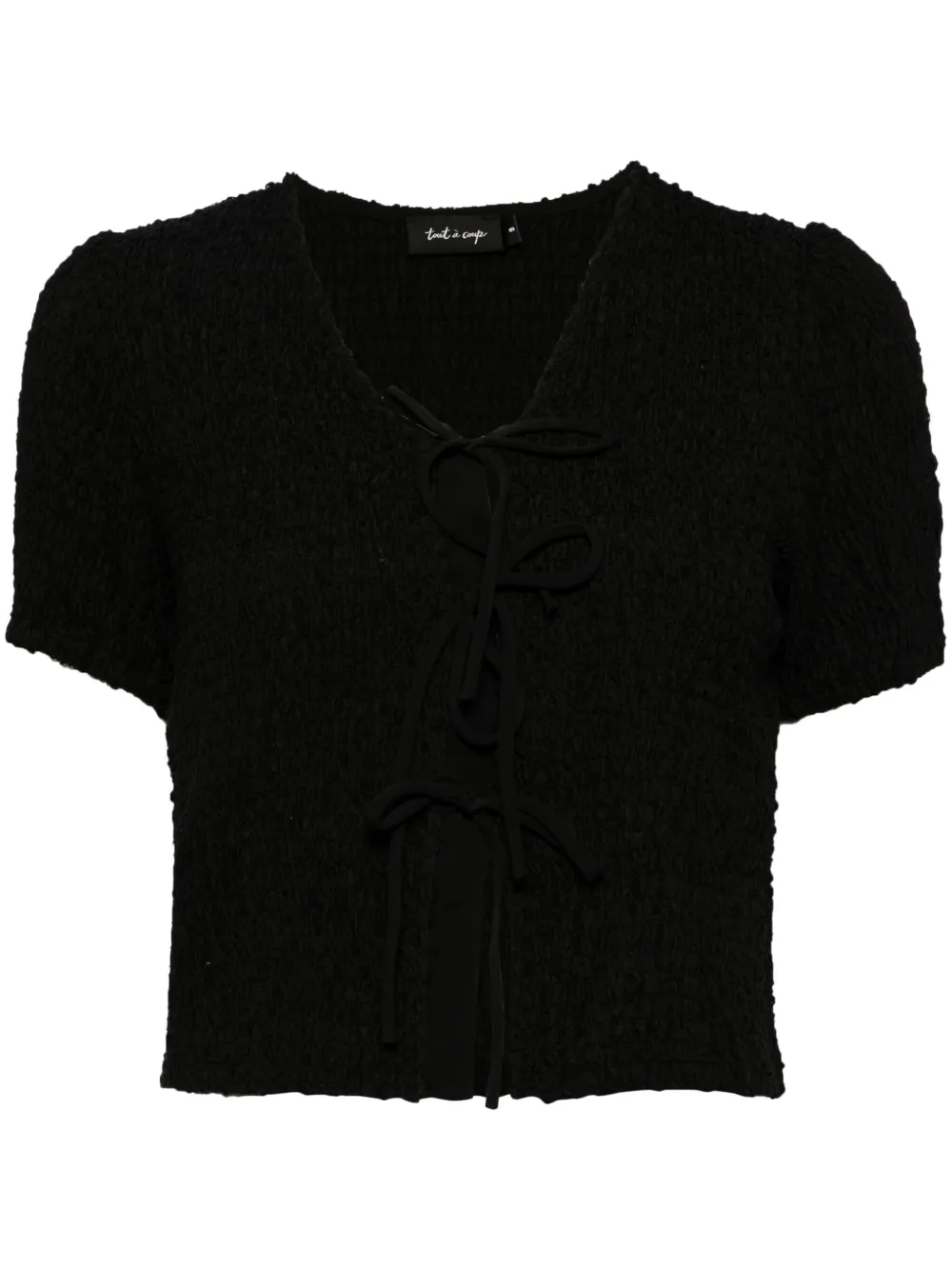 tout a coup textured front-tie T-shirt – Black