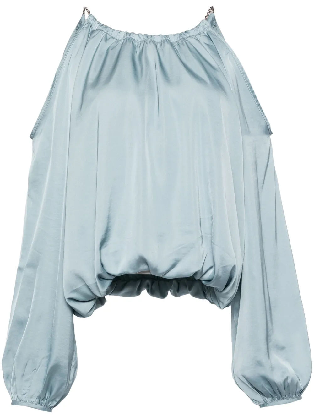 Tout A Coup Draped Cold-shoulder Blouse In Blue