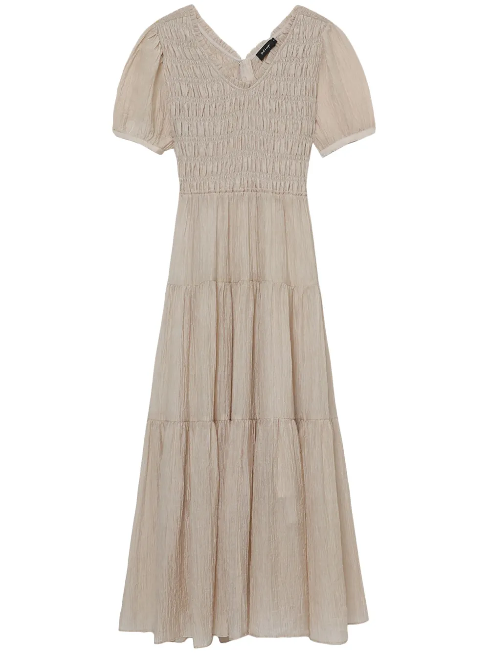 Tout A Coup Puff-sleeves Smocked Midi Dress In Neutral