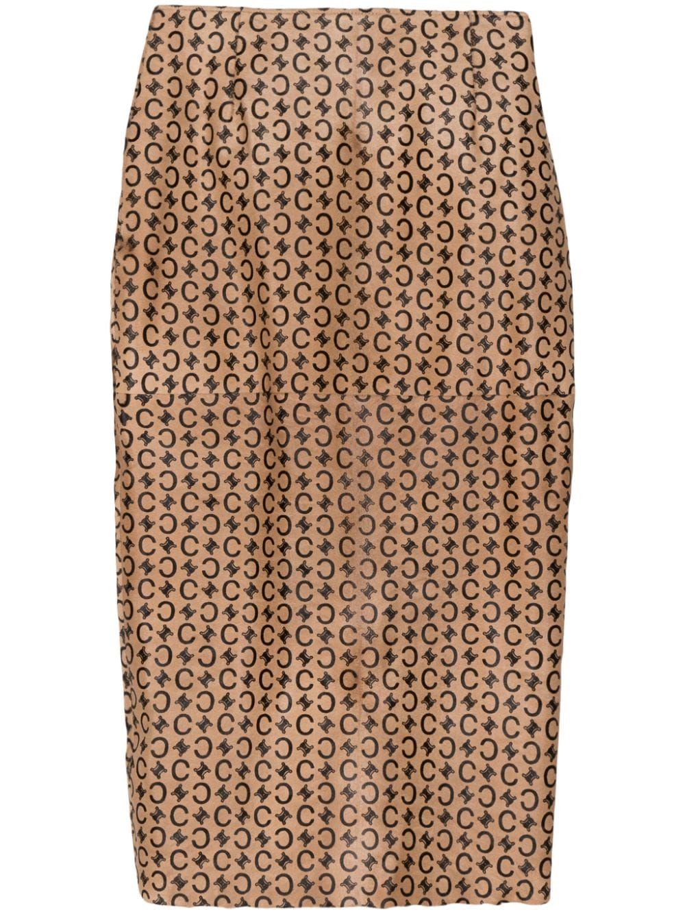 Pre-owned Celine 1990-2000s Triomphe-pattern Hair Pencil Skirt In Brown