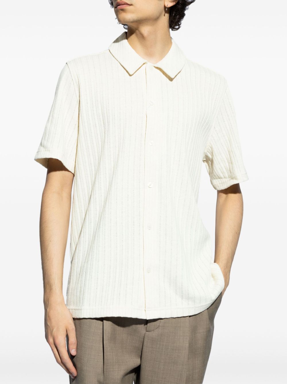 Shop Samsoe & Samsoe Sakvistbro Ribbed Button-up Shirt In Neutrals